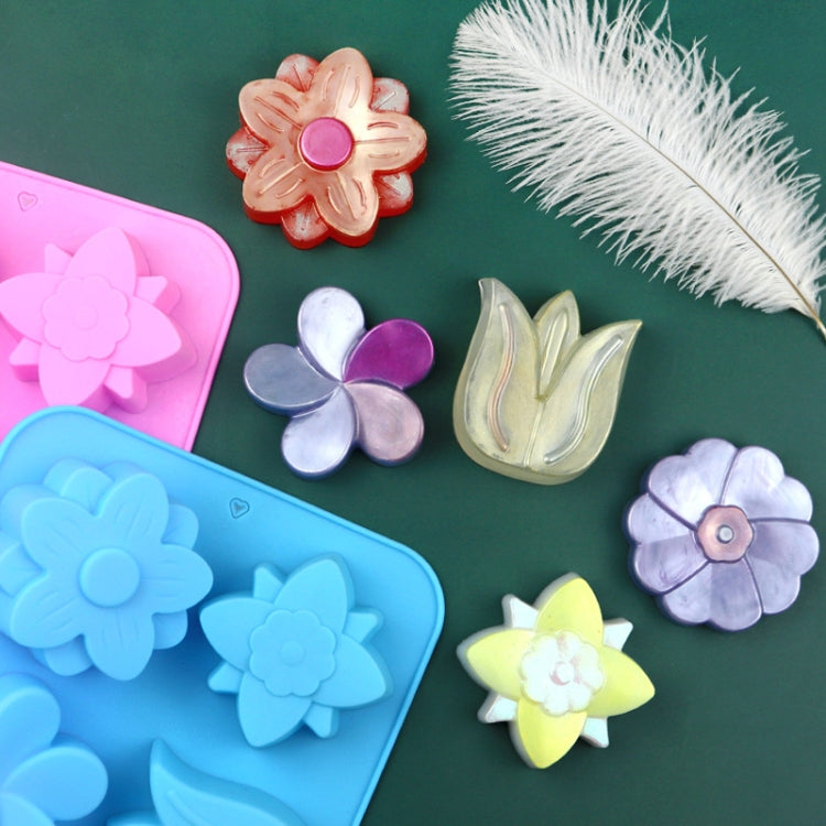 6グリッド 花 シリコンベーキングケーキ型 DIY 手作り石鹸モールド、6グリッド 花