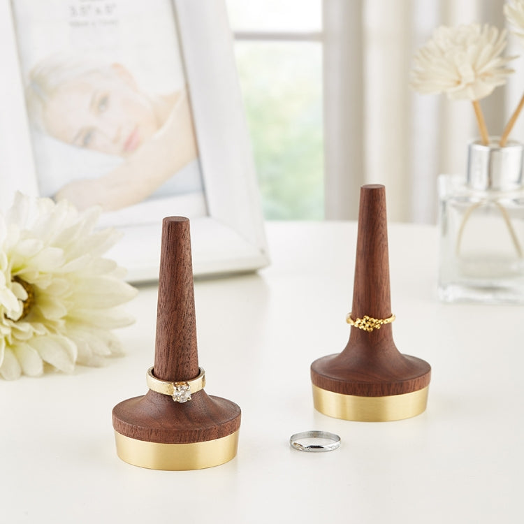 Black Walnut Wood With Brass Stand Ring Holder For Jewelry, Ring Holder