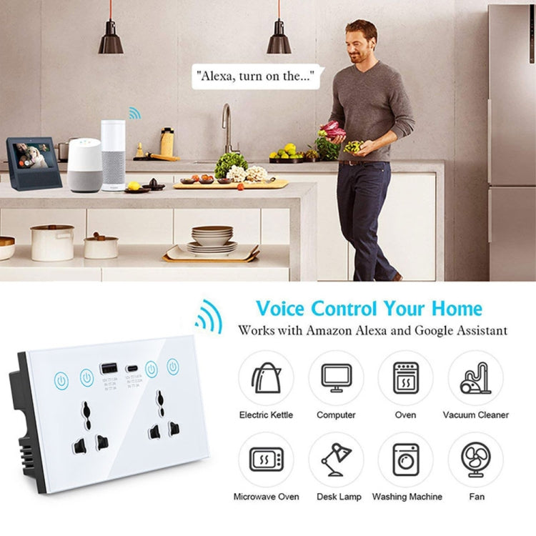 スイッチ付きGraffitiスマートソケット USB+Type-Cデュアルポート リモートコントロールソケット、UKプラグ、WiFiホワイト、WiFiブラック、ZigBeeホワイト、ZigBeeブラック