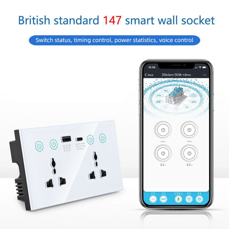 スイッチ付きGraffitiスマートソケット USB+Type-Cデュアルポート リモートコントロールソケット、UKプラグ、WiFiホワイト、WiFiブラック、ZigBeeホワイト、ZigBeeブラック