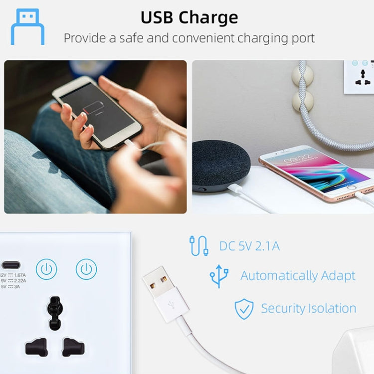 スイッチ付きGraffitiスマートソケット USB+Type-Cデュアルポート リモートコントロールソケット、UKプラグ、WiFiホワイト、WiFiブラック、ZigBeeホワイト、ZigBeeブラック