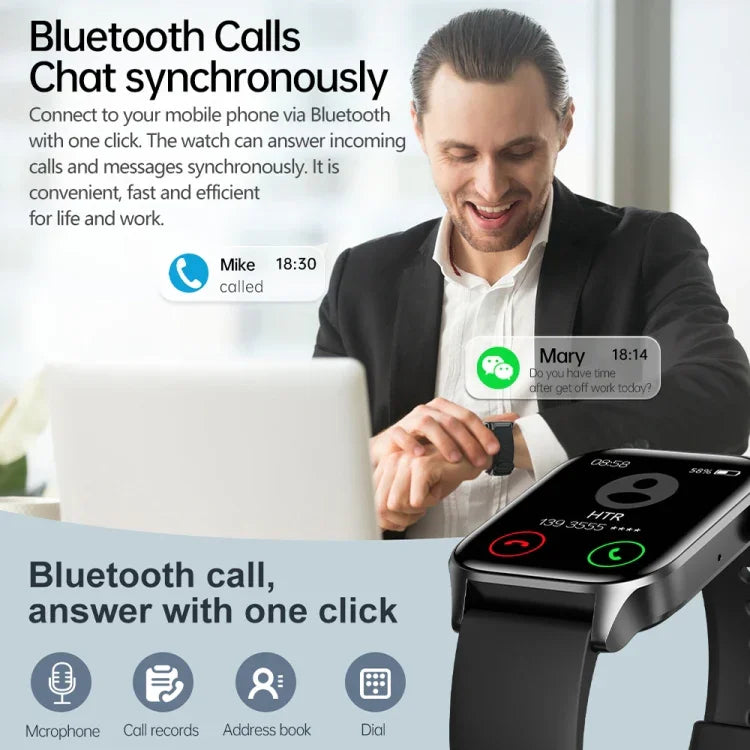 T12Pro 1.85インチ IP67 防水 スポーツ健康モニタリング Bluetooth通話スマートウォッチ