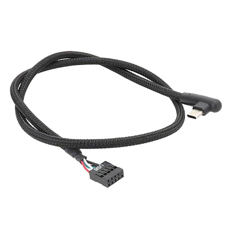 マザーボードUSB 9ピンからType-Cエルボーデータケーブル 編組ネットワークケーブル, 60cmエルボー