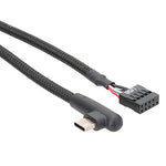 マザーボードUSB 9ピンからType-Cエルボーデータケーブル 編組ネットワークケーブル, 60cmエルボー