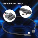 マザーボードUSB 9ピンからType-Cエルボーデータケーブル 編組ネットワークケーブル, 60cmエルボー