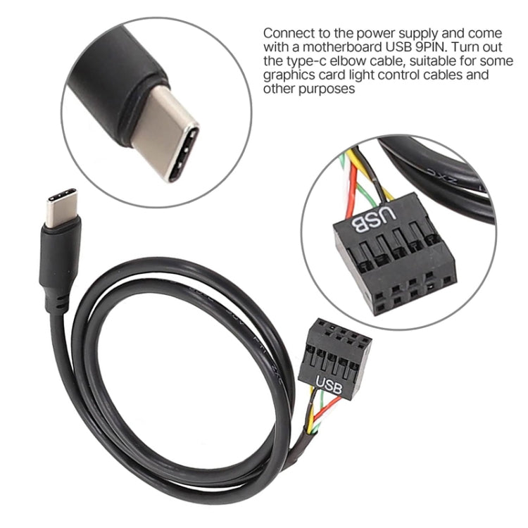 マザーボードUSB 9ピンからType-Cストレートデータ二重シールドケーブル, 50cmストレート
