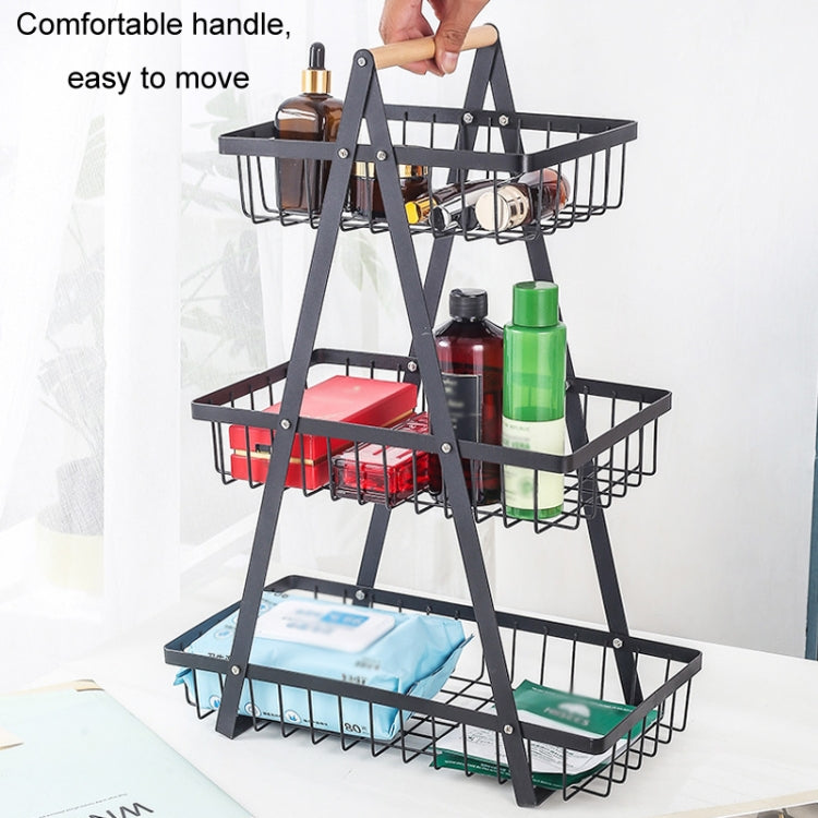 3層 ハンドヘルド フルーツバスケット 取り外し可能 リビングルーム キッチン パン スナック収納バスケット、ブラック、ホワイト、グレー