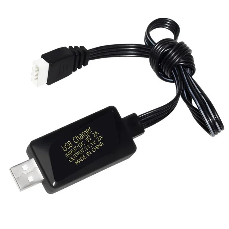 11.1V 2A 3S リチウムバッテリー USB充電器 ライト付き、4ピンプラグ