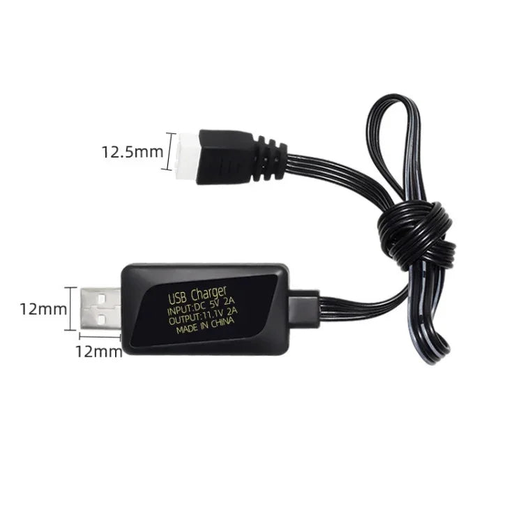 11.1V 2A 3S リチウムバッテリー USB充電器 ライト付き、4ピンプラグ