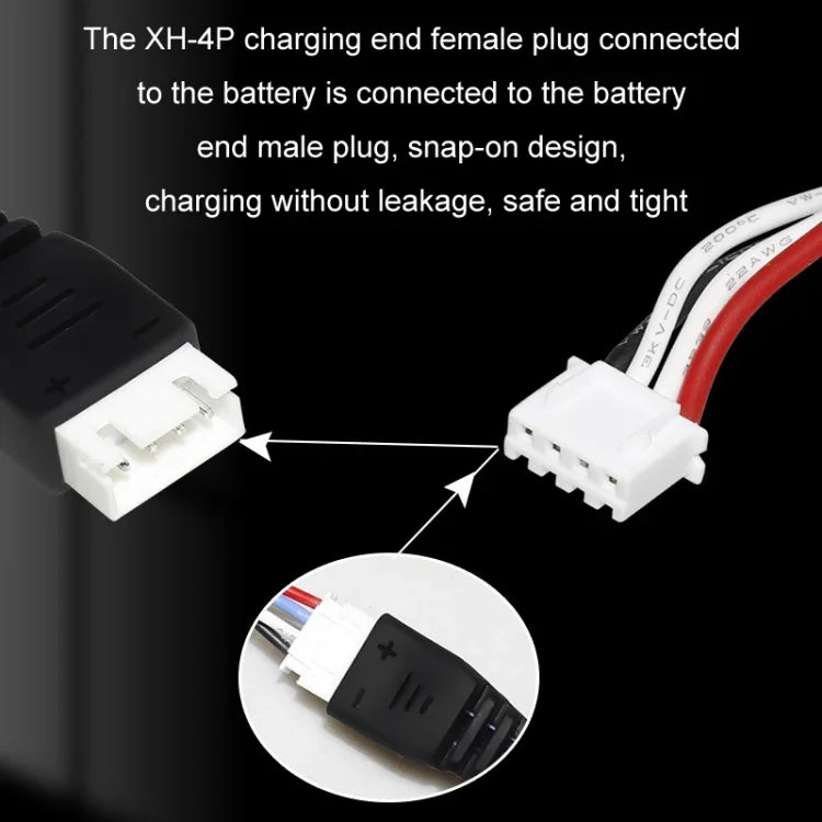 11.1V 2A 3S リチウムバッテリー USB充電器 ライト付き、4ピンプラグ