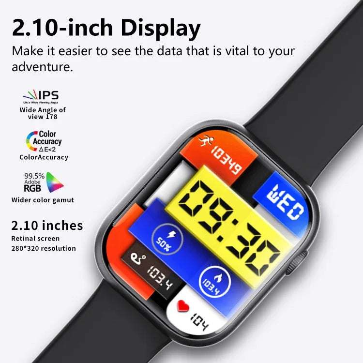 F70 2.1インチスクリーンスマートウォッチ 血糖値/血中酸素モニタリング/SOSアラーム/100以上のスポーツモード対応、ブラックシリコン、ブラックピンク、ブラックグレー、ブラック3ビーズスチール、ブラックミラン、ブラックレザー、ブラックブラウンレザー、ブラックバンブー、ブラックシルバー3ビーズ