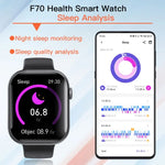 F70 2.1インチスクリーンスマートウォッチ 血糖値/血中酸素モニタリング/SOSアラーム/100以上のスポーツモード対応、ブラックシリコン、ブラックピンク、ブラックグレー、ブラック3ビーズスチール、ブラックミラン、ブラックレザー、ブラックブラウンレザー、ブラックバンブー、ブラックシルバー3ビーズ