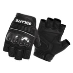 SULAITE モーターサイクル用シープスキンカーボンファイバー通気性ハーフフィンガーライディンググローブ, M, L