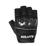 SULAITE モーターサイクル用シープスキンカーボンファイバー通気性ハーフフィンガーライディンググローブ, M, L