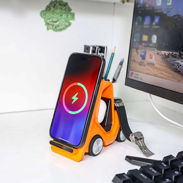 T20S 3-in-1 15W 小型フォークリフト型デスクトップワイヤレス充電器 LED大気ライト付き