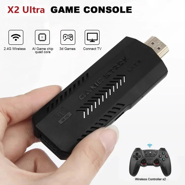 X2 Ultra ビデオゲームスティックコンソール 2.4Gダブルワイヤレスコントローラー付き、64GB、128GB、256GB