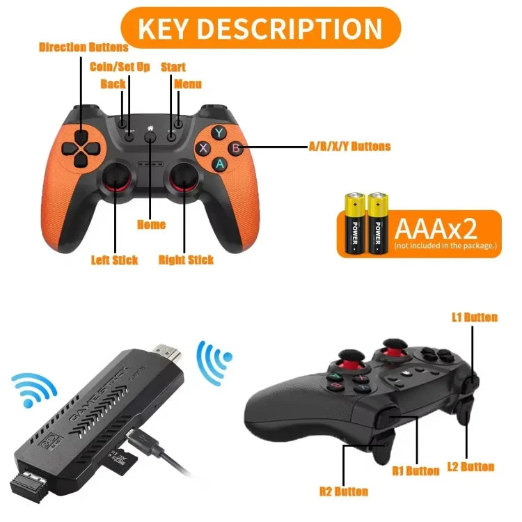 X2 Ultra ビデオゲームスティックコンソール 2.4Gダブルワイヤレスコントローラー付き、64GB、128GB、256GB