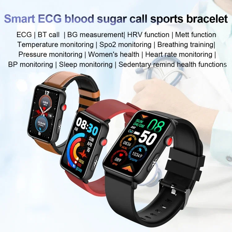 スマートウォッチリング ECG 体温 心拍数 血圧 健康 Bluetooth 通話対応ウォッチ、ブラックシリコン、レッドシリコン、ブルーシリコン、ブラックレザー、ブラウンレザー