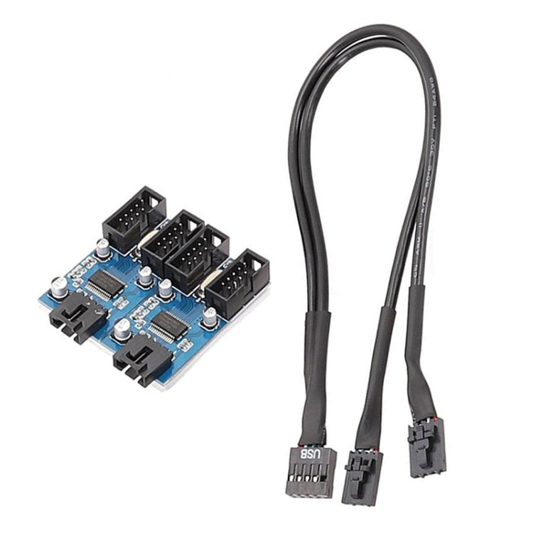マザーボード 9ピン USB2.0 1入力4出力延長ケーブル チップ搭載 複数インターフェース対応 共有用, 1入力4出力
