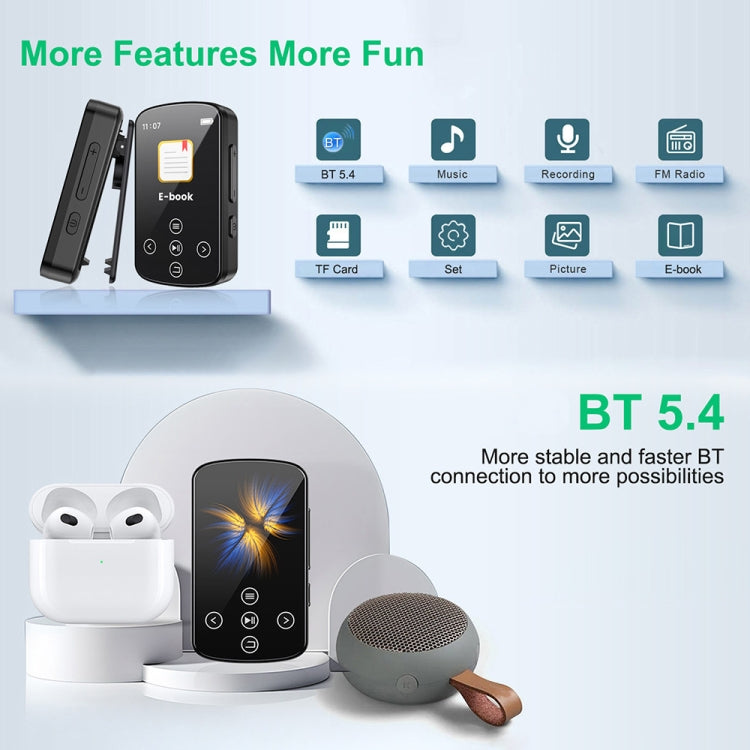 MP3 Bluetooth 音楽プレーヤー HIFI スポーツクリップ タッチスクリーン MP4、TFカードなし、8GB、16GB、32GB、64GB、128GB
