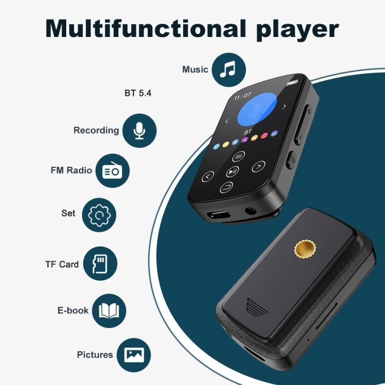 MP3 Bluetooth 音楽プレーヤー HIFI スポーツクリップ タッチスクリーン MP4、TFカードなし、8GB、16GB、32GB、64GB、128GB
