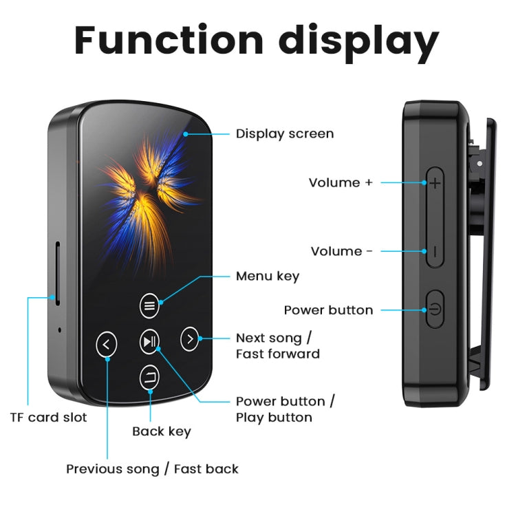 MP3 Bluetooth 音楽プレーヤー HIFI スポーツクリップ タッチスクリーン MP4、TFカードなし、8GB、16GB、32GB、64GB、128GB