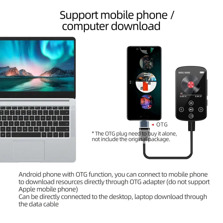 MP3 Bluetooth 音楽プレーヤー HIFI スポーツクリップ タッチスクリーン MP4、TFカードなし、8GB、16GB、32GB、64GB、128GB