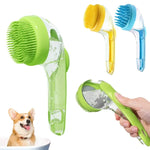 ロングハンドル ペット用入浴ブラシ シリコン製 犬 猫 掃除マッサージブラシ グルーミングコーム 細歯 イエロー、細歯 ブルー、細歯 グリーン、粗歯 イエロー、粗歯 ブルー、粗歯 グリーン