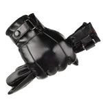 Fall Winter Men Leather Gloves PU Velvet Warm Riding Driving Touchscreen Gloves, Average
