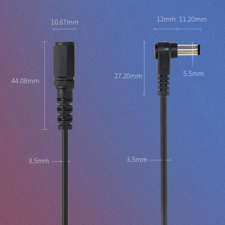 2個セット DC 5.5 x 2.1mm ストレートから曲がりアダプターケーブル オス-メス 電源コード延長コード, B1-2