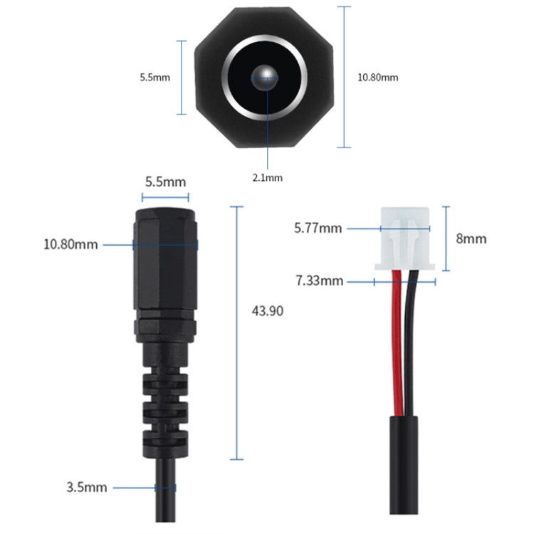 2個セット DC 5.5 x 2.1mm メスからXH2.54端子 マザーボード接続ケーブル