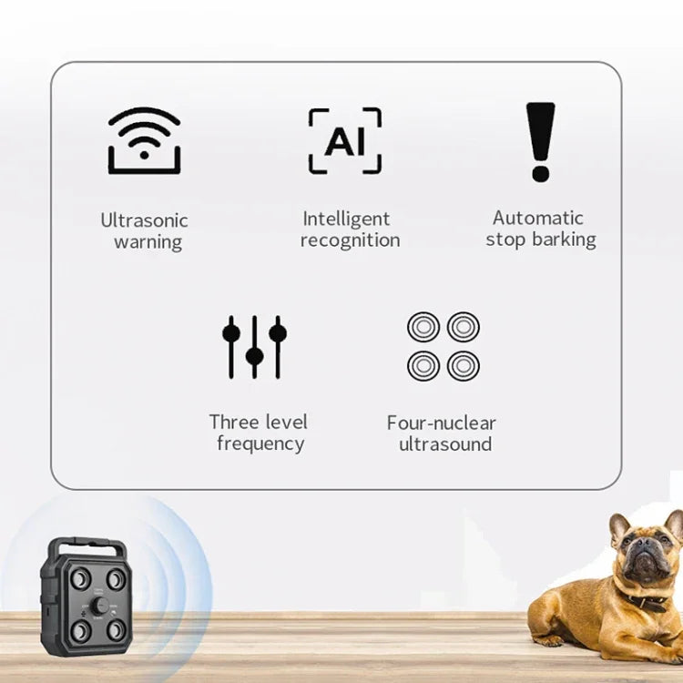 AIインテリジェント認識超音波鳴き止め器 携帯用犬トレーニングデバイス 撃退器、ブラック