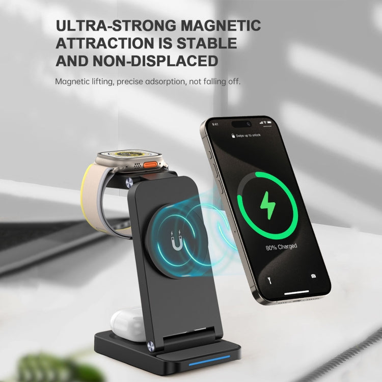 S90-3 3-in-1 マグネティック折りたたみワイヤレス充電器 電話・イヤホン・時計高速充電スタンド