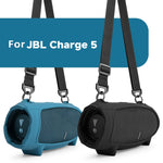 JBL Charge 5スピーカー用シリコンケース ショルダーストラップ付きキャリングバッグ、シリコンケースブラック、シリコンケースブルー