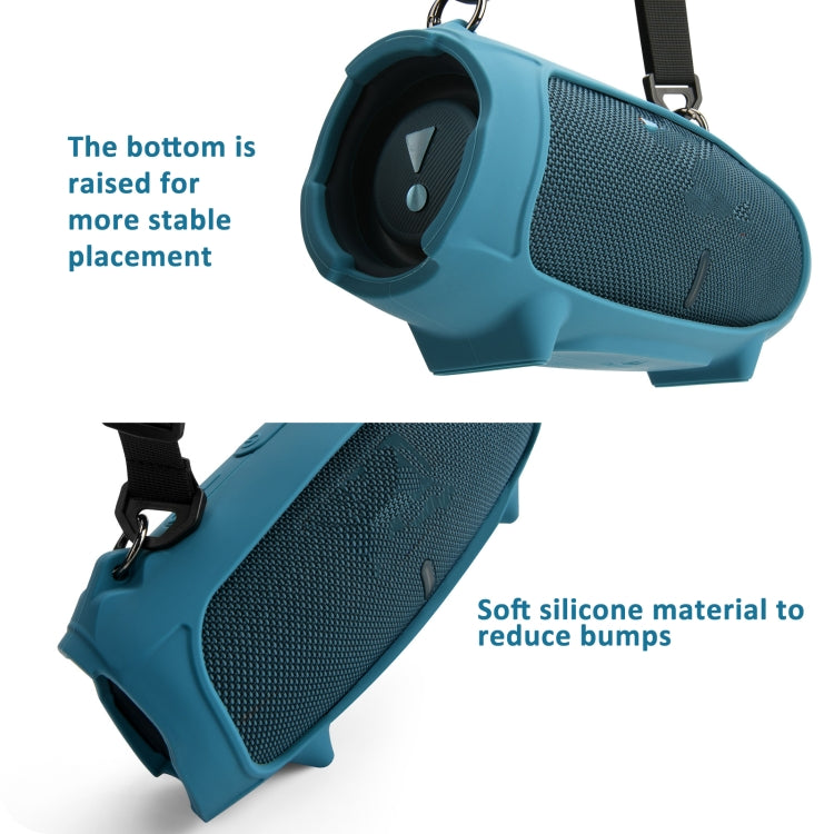 JBL Charge 5スピーカー用シリコンケース ショルダーストラップ付きキャリングバッグ、シリコンケースブラック、シリコンケースブルー