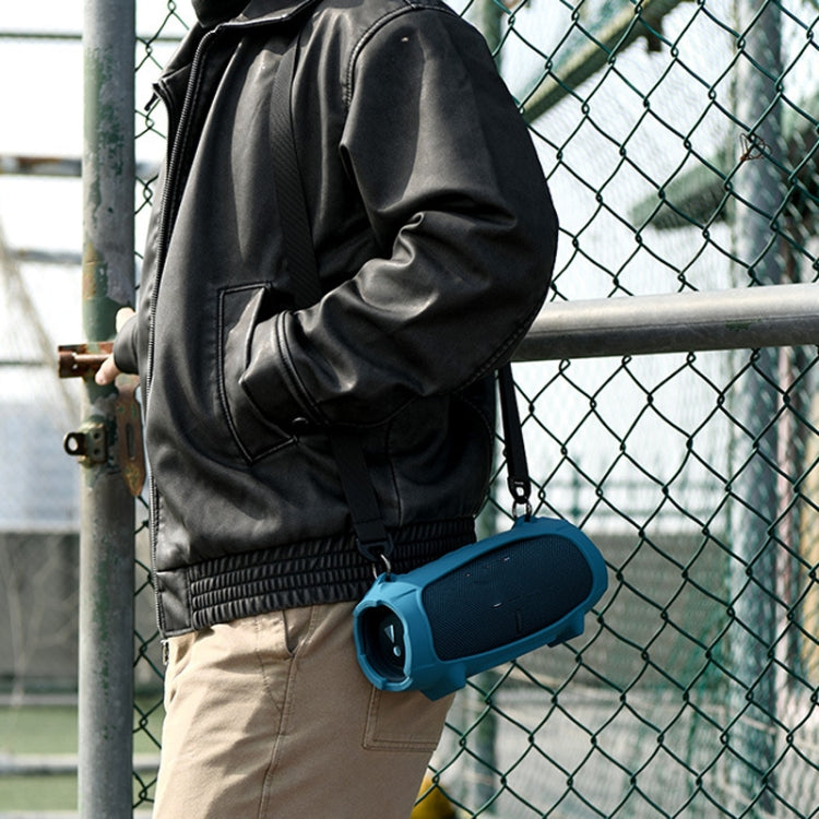 JBL Charge 5スピーカー用シリコンケース ショルダーストラップ付きキャリングバッグ、シリコンケースブラック、シリコンケースブルー