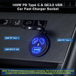 Kewig P22A 12-24V Vehicle Motorcycle Boat Modified Dual PD+QC3.0 3-Port Car Charger With Switch, With Terminal
