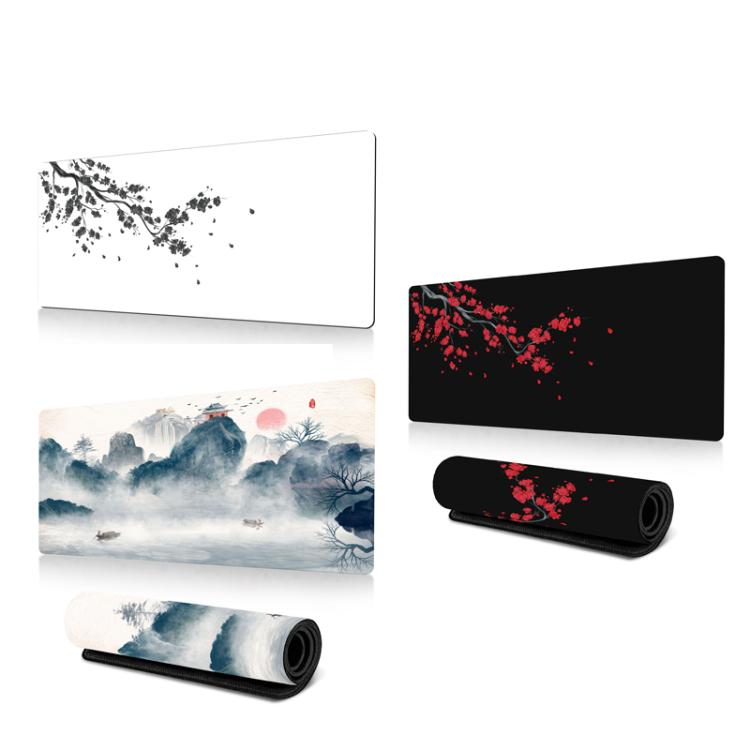 水墨画 桜柄 滑り止めラバーマウスパッド デスクマット, 300x600x2mm, 300x700x2mm, 300x800x2mm, 400x900x2mm
