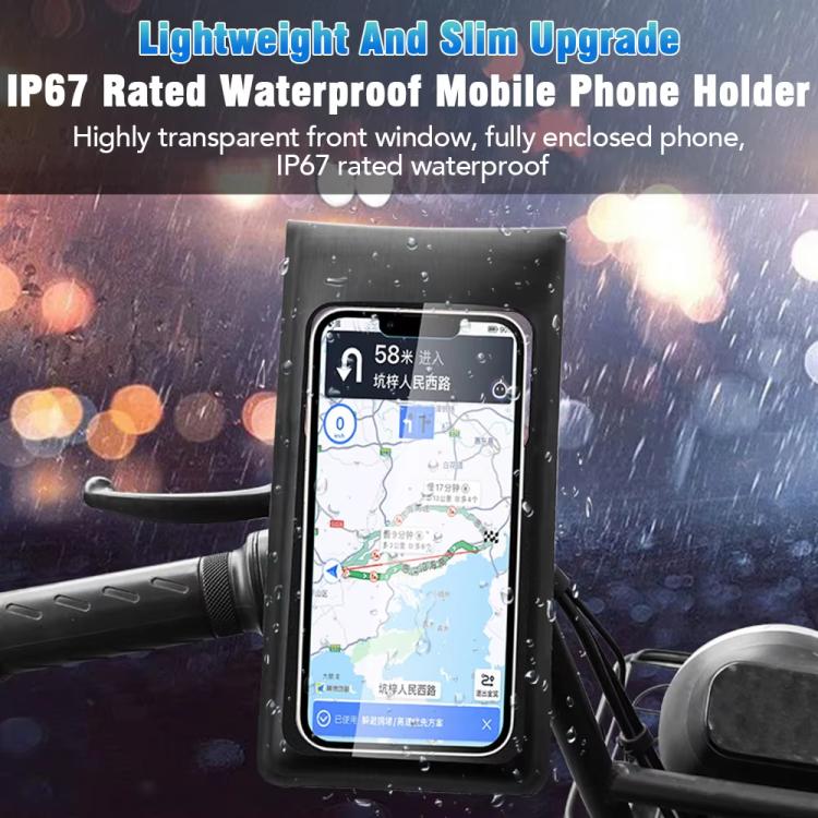 自転車防水スマホバッグマウントスタンド 360度回転 バイク用スマホホルダー ハンドルバータイプ、バックミラータイプ