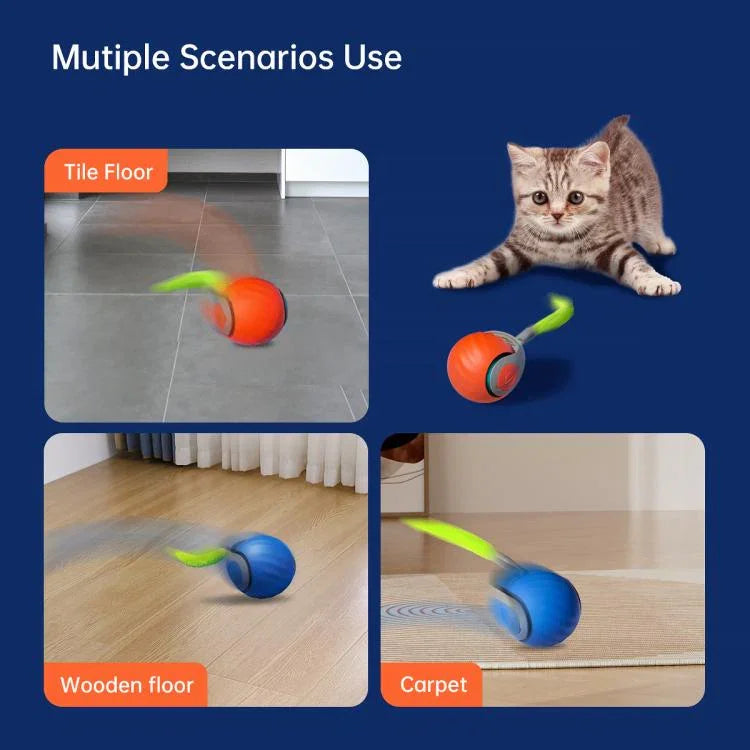 スマートセルフローリングボール インタラクティブ猫用おもちゃ USB充電式 猫ボール 2段階速度調整、TUTUオレンジ、TUTUブルー