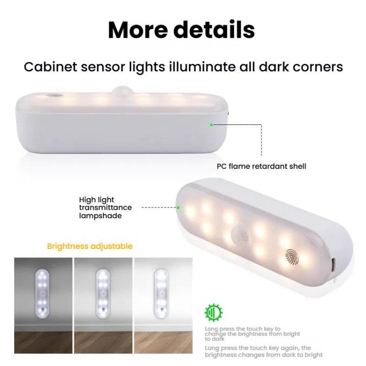 マグネット式 LED キャビネットライト モーションセンサー 充電式ランプ 20 LED 3色温度 A68-3A-11cm