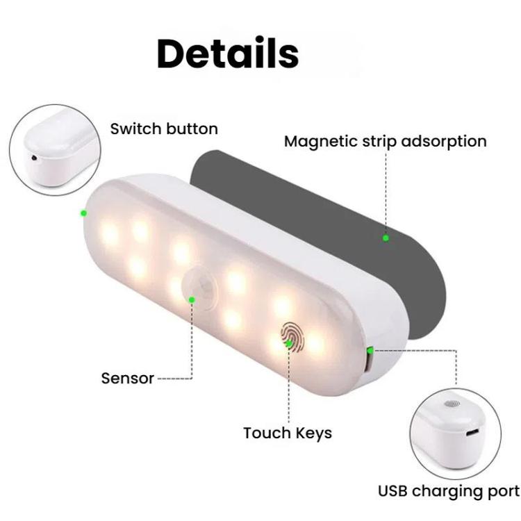マグネット式 LED キャビネットライト モーションセンサー 充電式ランプ 20 LED 3色温度 A68-3A-11cm