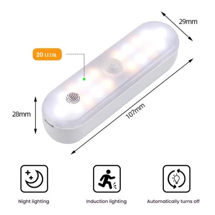 マグネット式 LED キャビネットライト モーションセンサー 充電式ランプ 20 LED 3色温度 A68-3A-11cm
