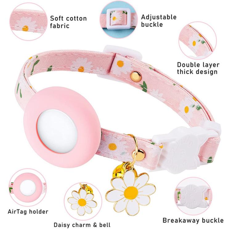 AirTag 第2世代 / AirTag 第1世代用 トラッカーシリコンカバー 小さなデイジー ペット用首輪 犬用首輪 鈴付き 前後フィルム付き