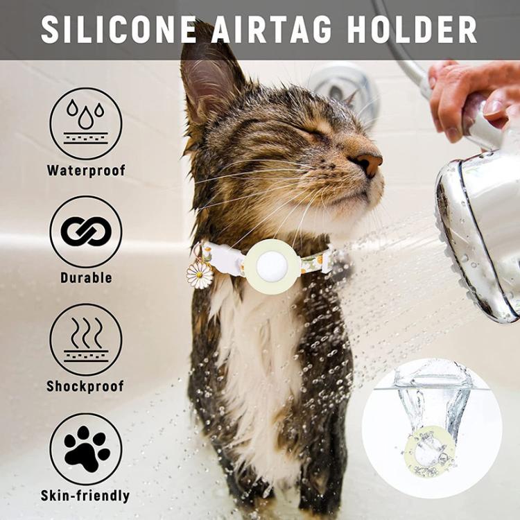 AirTag 第2世代 / AirTag 第1世代用 トラッカーシリコンカバー 小さなデイジー ペット用首輪 犬用首輪 鈴付き 前後フィルム付き