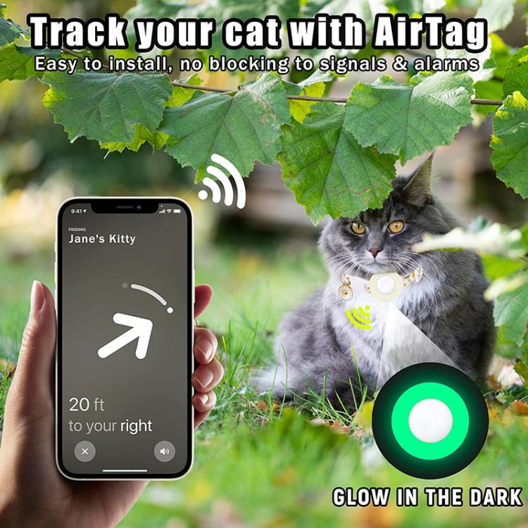 AirTag 第2世代 / AirTag 第1世代用 トラッカーシリコンカバー 小さなデイジー ペット用首輪 犬用首輪 鈴付き 前後フィルム付き
