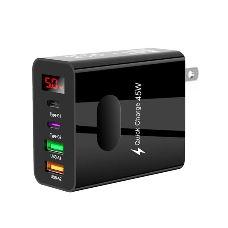 2 USB+2 Type-C デジタル表示 携帯電話用マルチポート充電器、EUプラグ ブラック、USプラグ ブラック、UKプラグ ブラック、EUプラグ ホワイト、USプラグ ホワイト、UKプラグ ホワイト