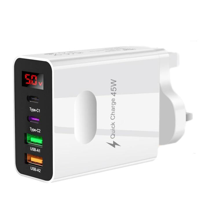 2 USB+2 Type-C デジタル表示 携帯電話用マルチポート充電器、EUプラグ ブラック、USプラグ ブラック、UKプラグ ブラック、EUプラグ ホワイト、USプラグ ホワイト、UKプラグ ホワイト