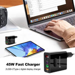 2 USB+2 Type-C デジタル表示 携帯電話用マルチポート充電器、EUプラグ ブラック、USプラグ ブラック、UKプラグ ブラック、EUプラグ ホワイト、USプラグ ホワイト、UKプラグ ホワイト