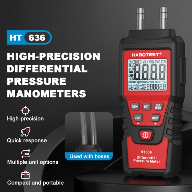 HABOTEST HT636 高精度差圧計 デジタル微圧テスター、HT636